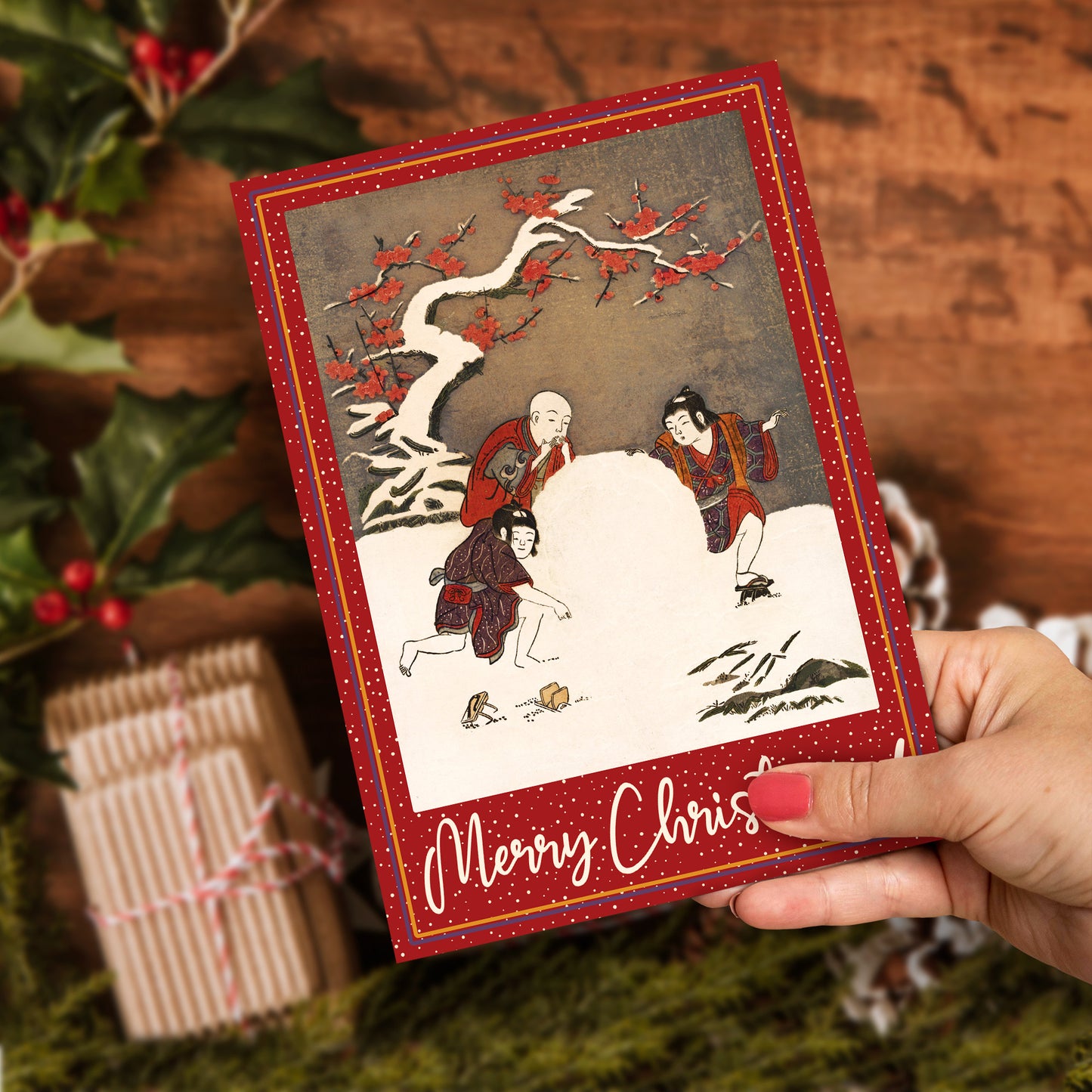 Japanese Woodblock Art Christmas Cards Set | 10 Large Luxury Cards with Envelopes