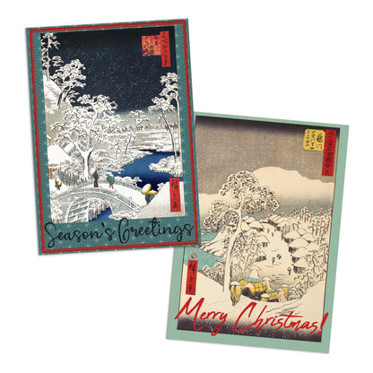 Japanese Ukiyo-e Christmas Greeting Cards with Seasonal Greetings – Set of 10