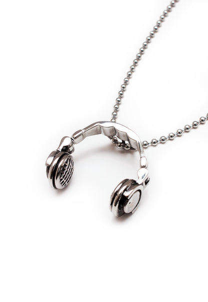 Headphones Pendant Necklace with Ball Chain in Silver Finish Stainless Steel