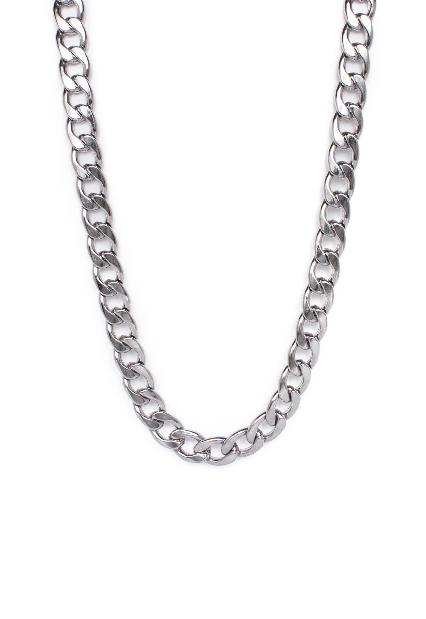 Curb Chain Necklace in Silver Finish Stainless Steel - Ultra Heavyweight