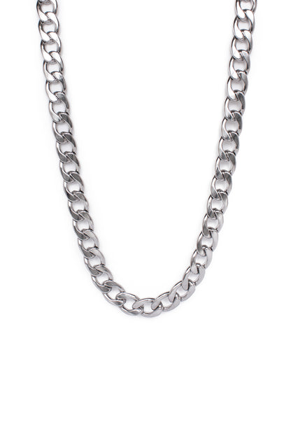 Curb Chain Necklace in Silver Finish Stainless Steel - Ultra Heavyweight