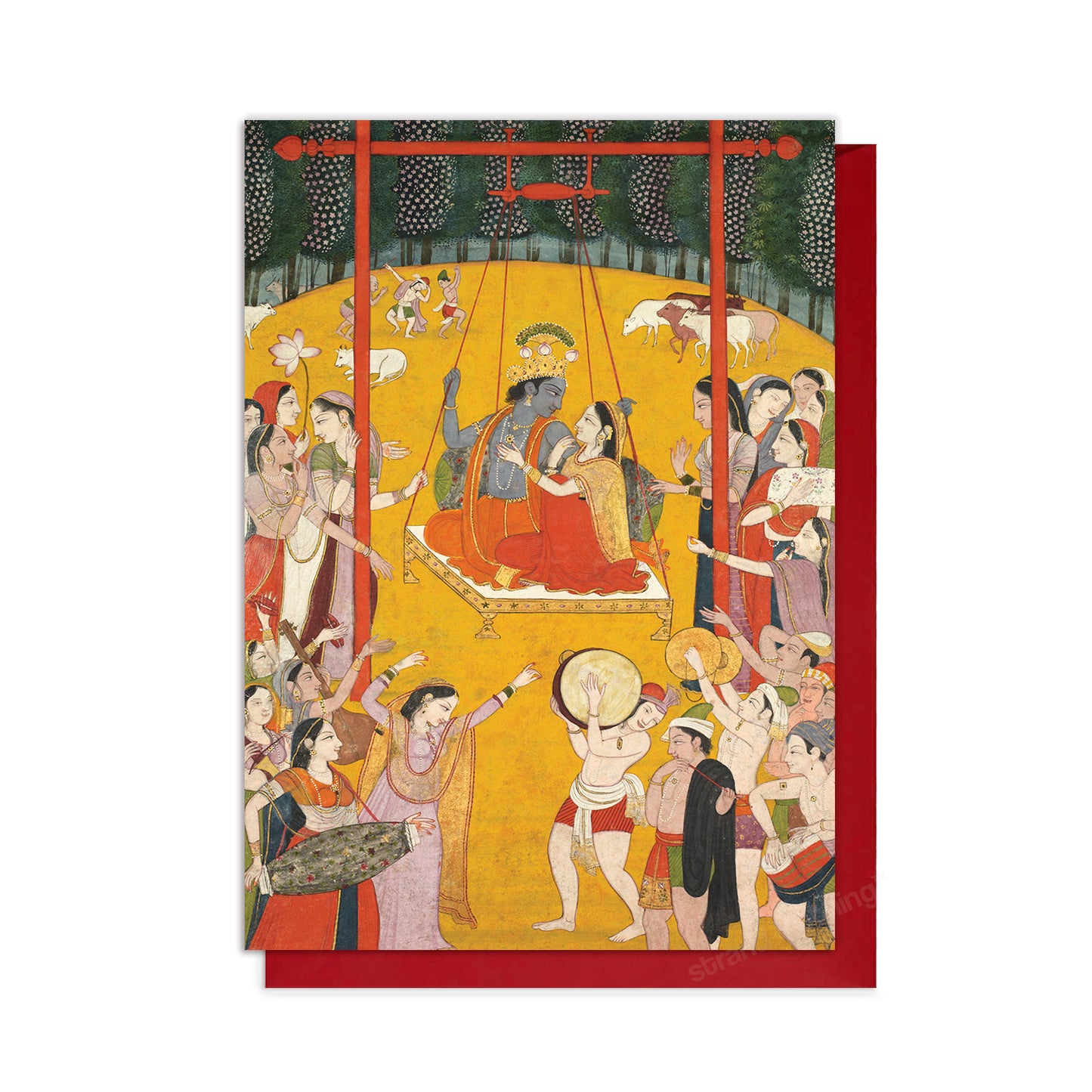 Hindola Raga – Radha & Krishna Indian Miniature Art Greeting Card