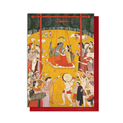Hindola Raga – Radha & Krishna Indian Miniature Art Greeting Card
