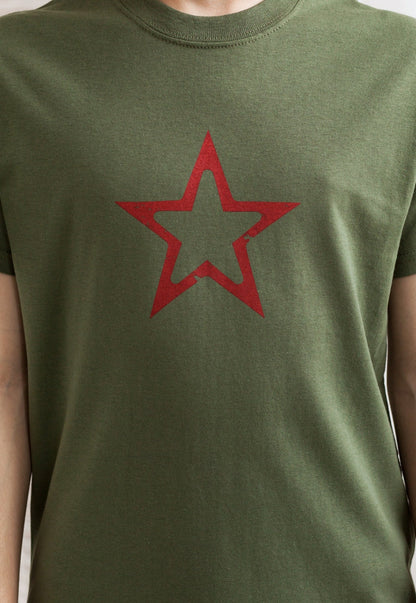 Star T Shirt - Geometric Abstract Minimalist Distressed Print Vintage USSR CCCP Soviet Army Mens Womens Graphic Printed Khaki Tee T-Shirt