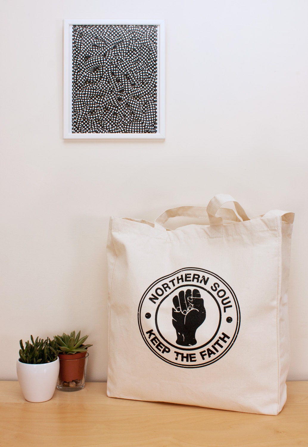 Northern Soul Tote Bag Keep The Faith Fist Logo Cotton Canvas Shopper Screen Printed Eco Friendly Market Retro Vintage Mod 60s 70s Music Rad