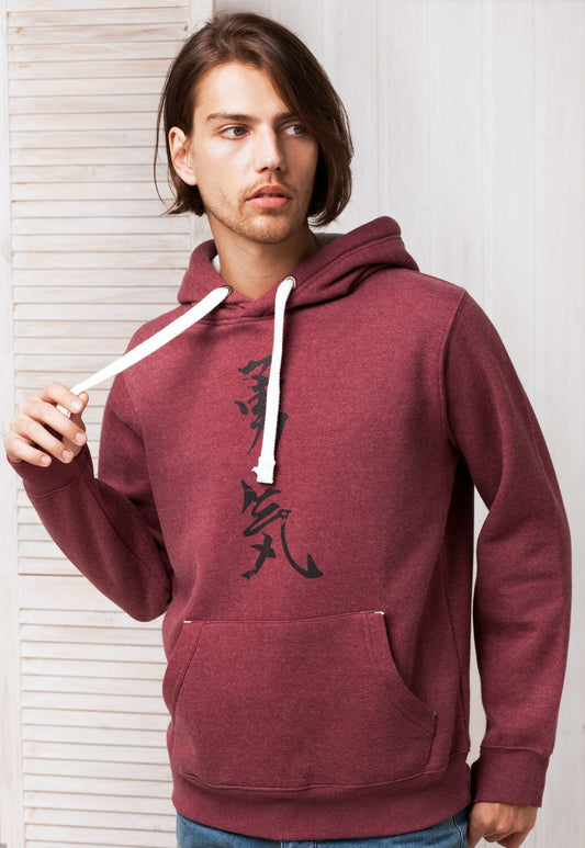 Japanese Hoodie Yuki/Courage Japan Calligraphy Positive Motivational Jumper with Thumb Hole Cuffs Mens Womens Printed Sweatshirt Hooded Top