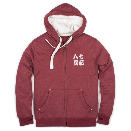 Japanese Zip Hoodie Shichiten Hakki Calligraphy Japan Writing Anime Manga Zen Heavyweight Jumper with Thumb Hole Cuffs Sweatshirt Hooded Top