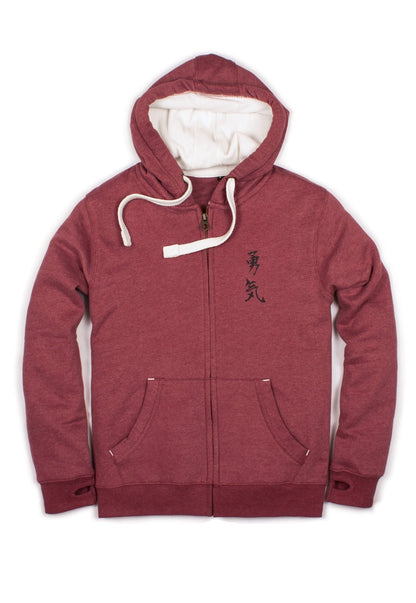 Japanese Zip Hoodie Yuki/Courage Japan Calligraphy Positive Motivational Jumper with Thumb Hole Cuffs Sweatshirt Zip Up Zipped Hooded Top