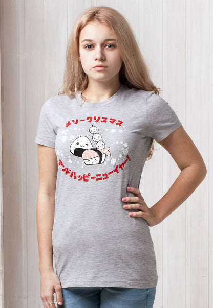 Japanese Christmas T Shirt Kawaii Sushi Xmas Party New Year Snowflake Aesthetic Anime Manga Kawaii Gift Printed Ladies Girls Women's Tee
