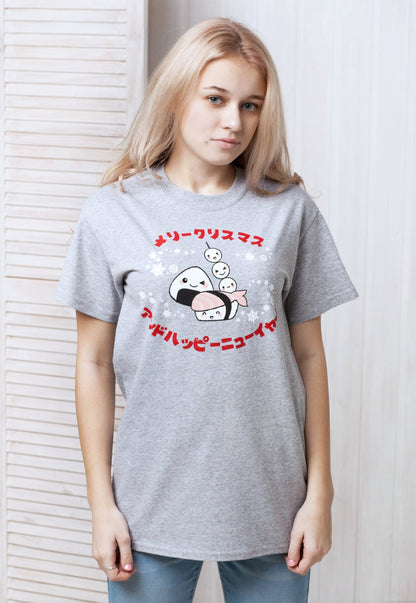 Japanese T Shirt Kawaii Sushi Christmas Party Japan Anime Manga New Year Xmas Cute Gift Snowflake Santa Mens Womens Graphic Printed Tee Top