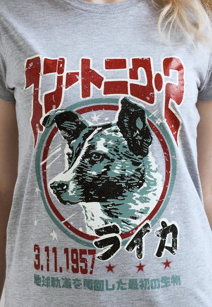 Laika The Space Dog T Shirt – Japanese Shirt - Soviet /Japan Retro Kawaii – USSR CCCP Sputnik Womens Ladies Hand Screen Printed T Shirt Top