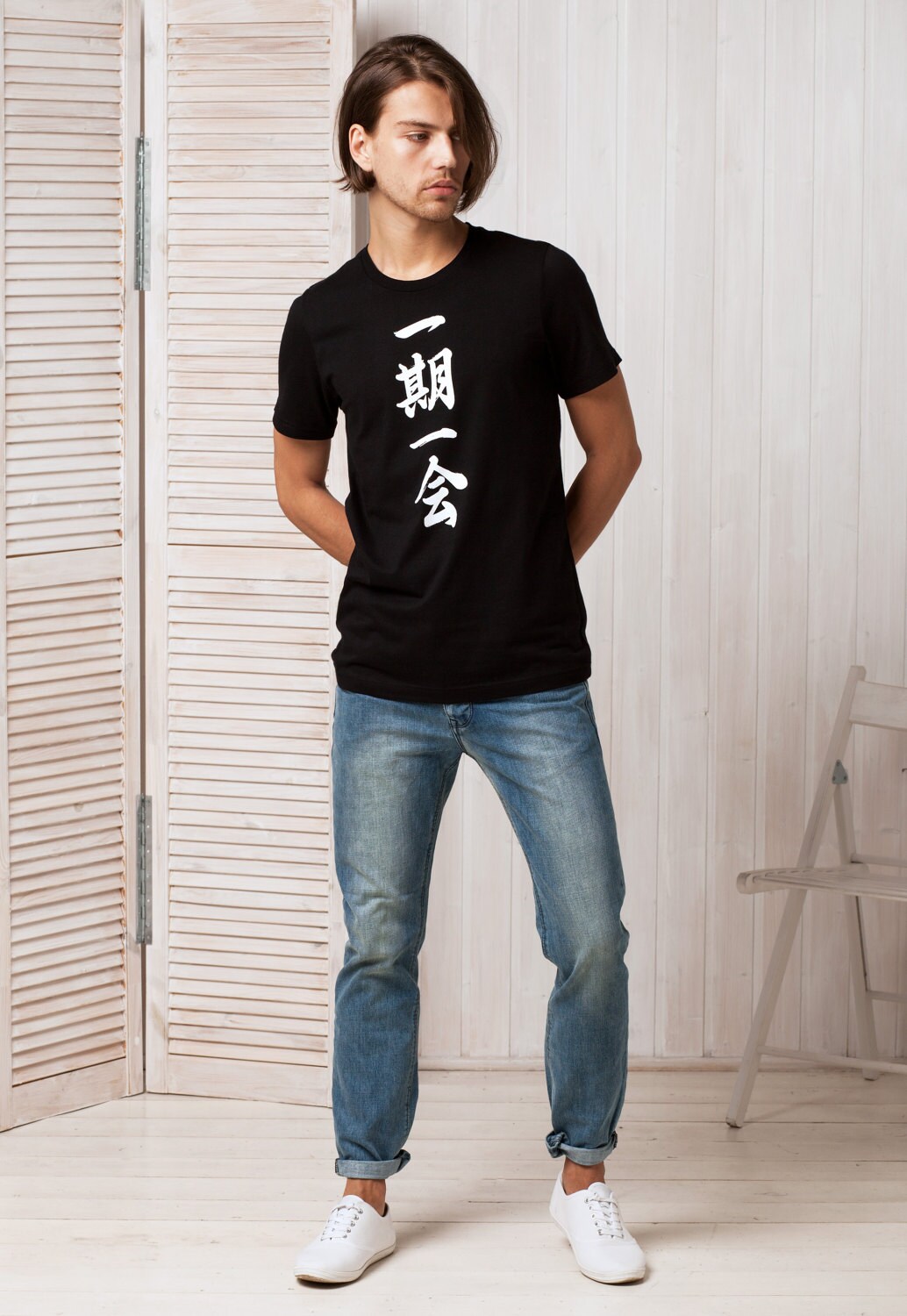 Japanese T Shirt - Ichigo Ichie Japan Calligraphy Buddhist Yoga Zen Positive Meditation Martial Arts Mens Womens Graphic Printed Tee T-Shirt