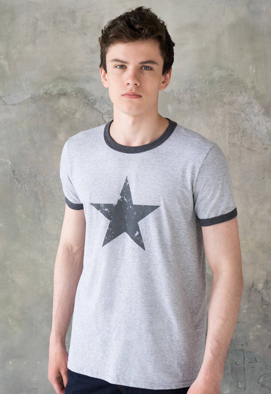 Star Ringer T Shirt - Minimalist Abstract Geometric Streetwear Skater Fashion Retro Graphic Design Hand Screen Printed Tee Top T-Shirt