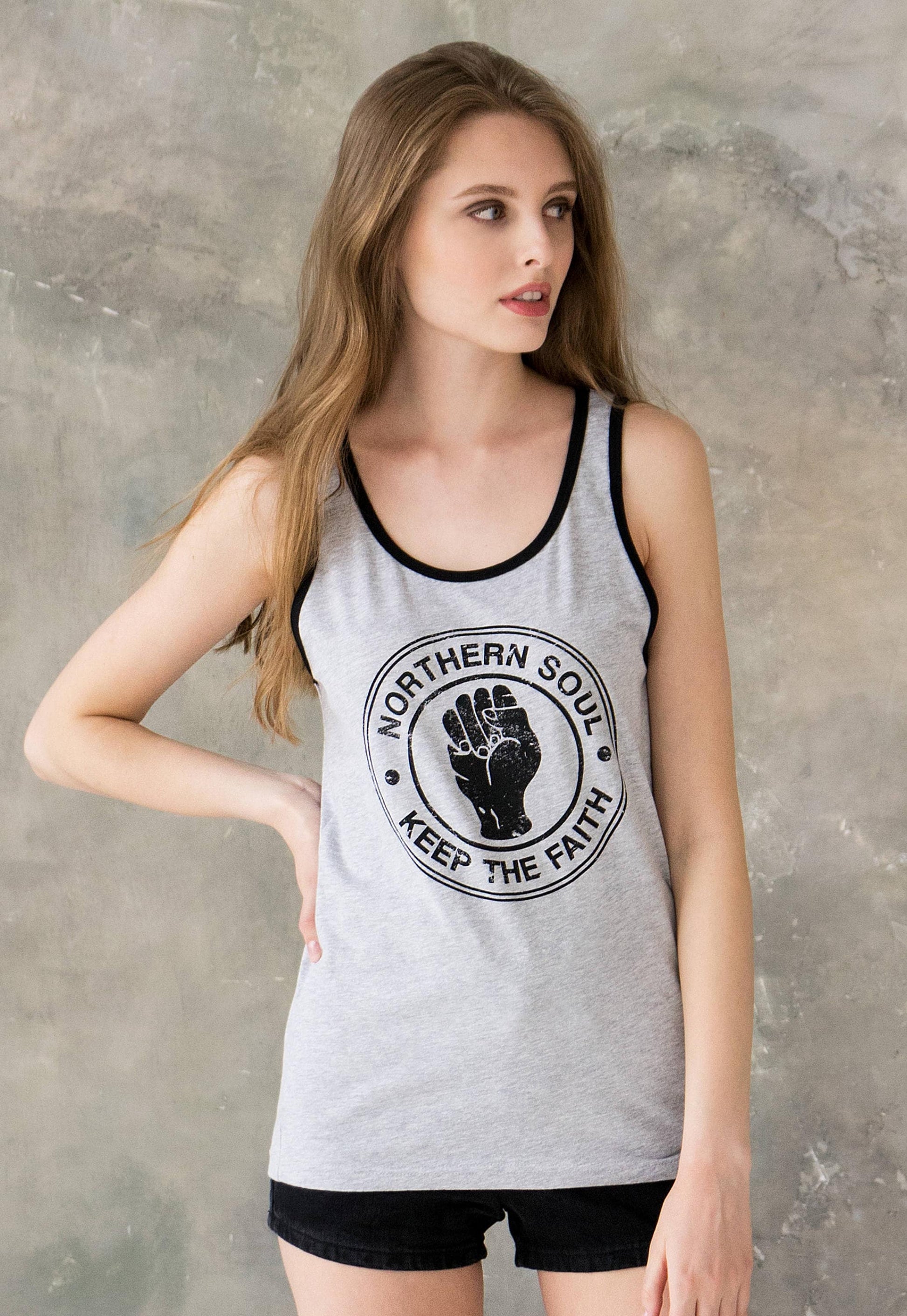 Northern Soul Tank Top Keep The Faith Fist Logo Retro Motown Wigan Casino Mod 60s Cami Women's Men's Printed Retro Ringer Tee T Shirt Vest