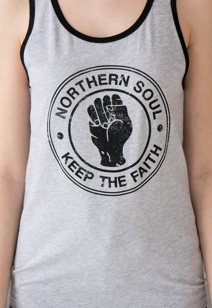 Northern Soul Tank Top Keep The Faith Fist Logo Retro Motown Wigan Casino Mod 60s Cami Women's Men's Printed Retro Ringer Tee T Shirt Vest
