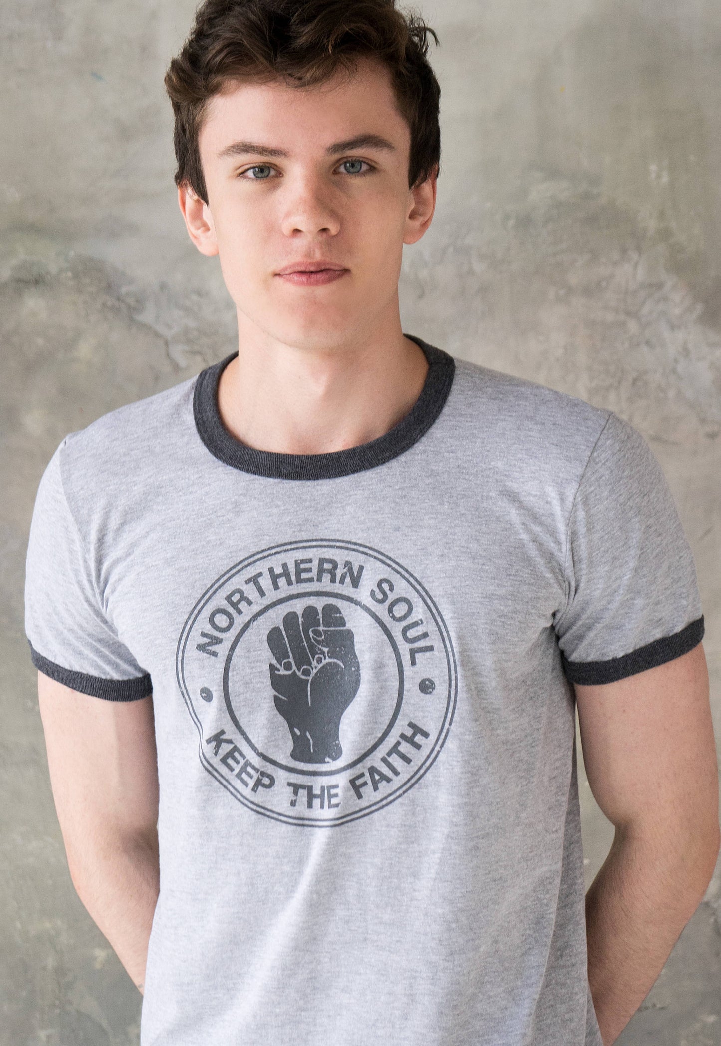 Northern Soul Ringer T Shirt Keep The Faith Logo Distressed Burnout Retro Print Mod Mods Soul 60s Vintage Style Hand Printed T-Shirt Top Tee