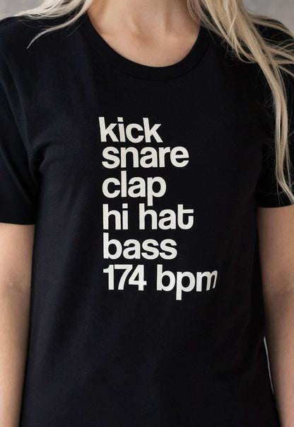 DJ T Shirt Kick Snare 174 BPM Synthesizer Drum and Bass Synth Music Neurofunk Junglist Jungle Music Womens Mens Printed Tee T-Shirt