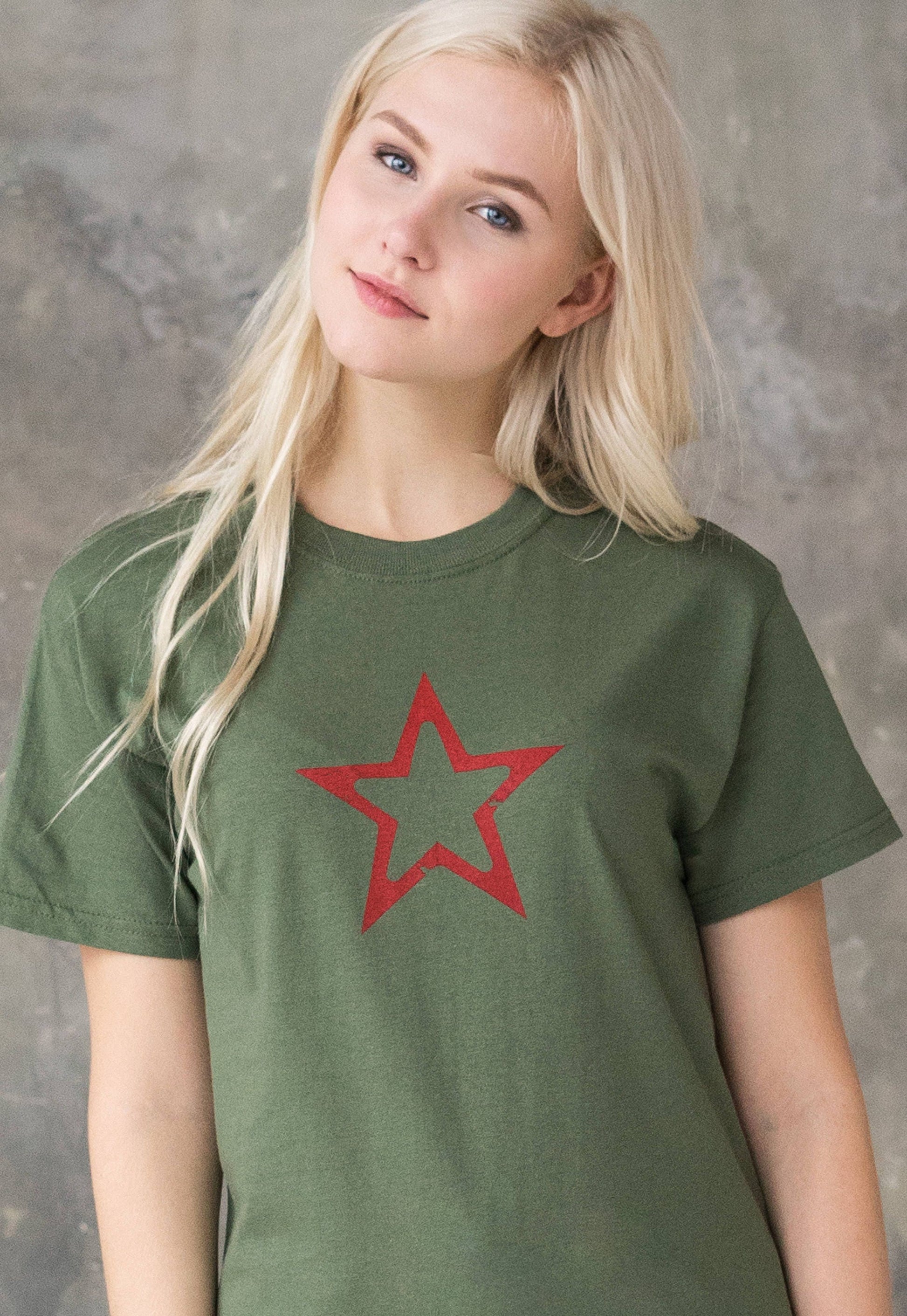 Star T Shirt Geometric Abstract Minimalist Distressed Print USSR CCCP Soviet Retro Vintage Urban Yoga Mens Womens Graphic Printed Khaki Tee