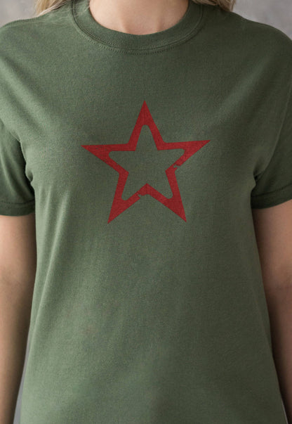 Star T Shirt Geometric Abstract Minimalist Distressed Print USSR CCCP Soviet Retro Vintage Urban Yoga Mens Womens Graphic Printed Khaki Tee