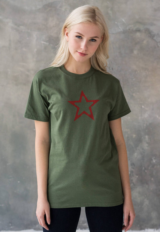 Star T Shirt Geometric Abstract Minimalist Distressed Print USSR CCCP Soviet Retro Vintage Urban Yoga Mens Womens Graphic Printed Khaki Tee