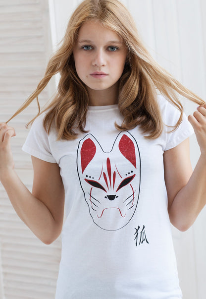 Japanese Fox Mask T Shirt Kitsune Tokyo Harajuku Japan Aesthetic Inari Japan Anime Manga Kawaii Cosplay Women's Girls Printed Tee T-Shirt