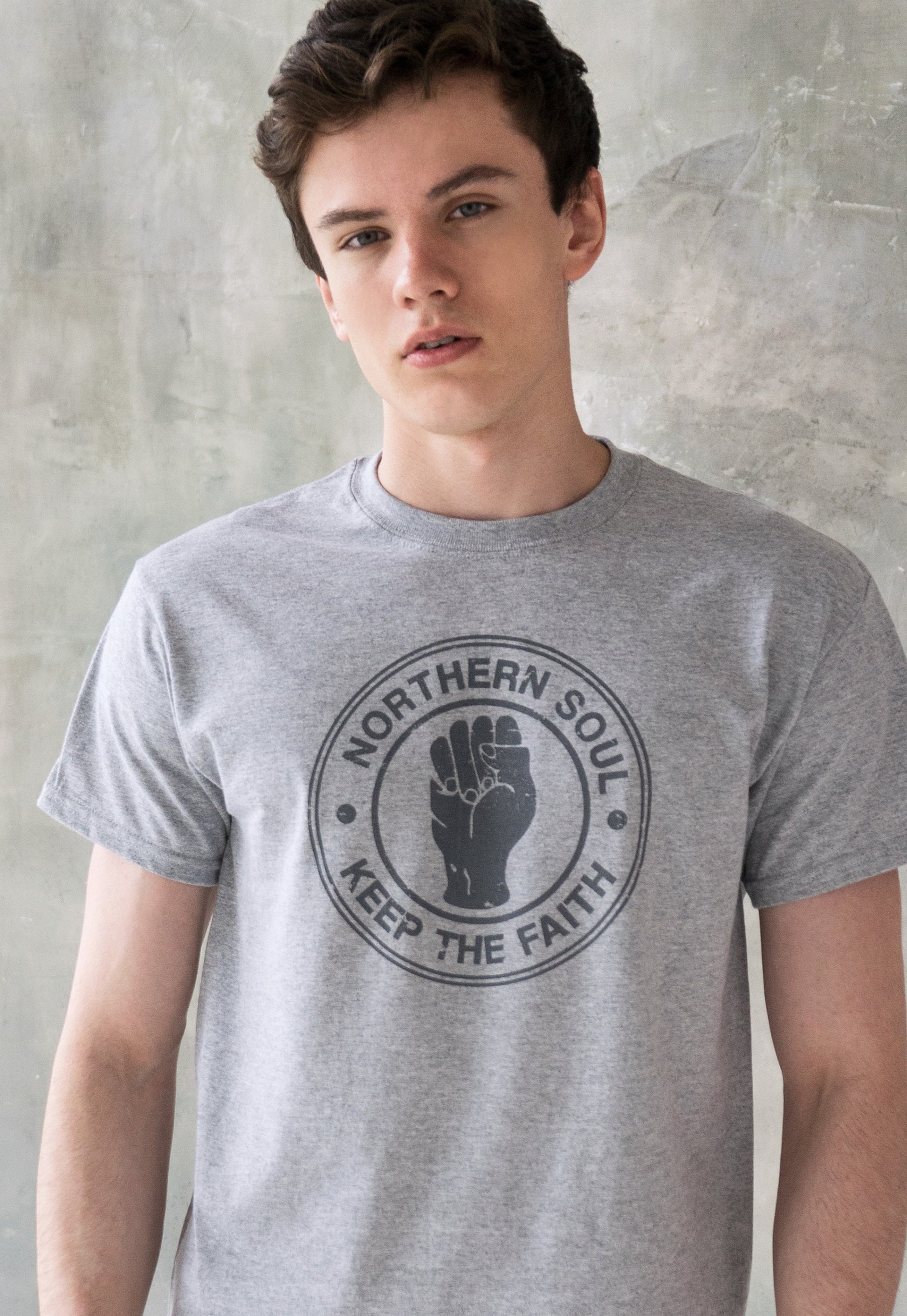 Northern Soul T Shirt Keep The Faith Fist Logo Distressed Retro Print Mod Mods Vintage Style Soul 60s Music Mens Womens Graphic Printed Tee
