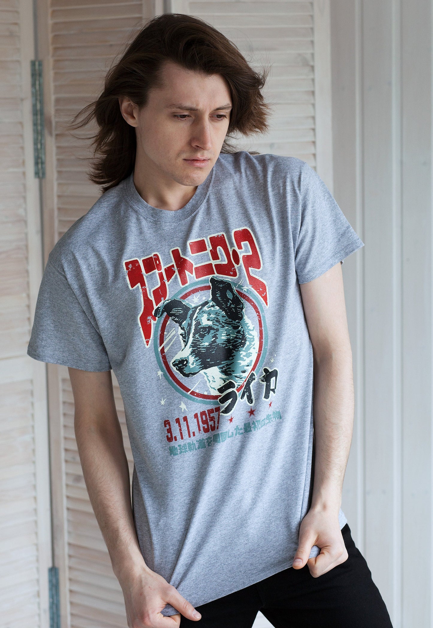 Laika The Space Dog T Shirt Japanese Soviet Retro Science Sci-Fi Geek Astronomy Cosmonaut Astronaut Cosmologists Mens Womens Printed Tee Top