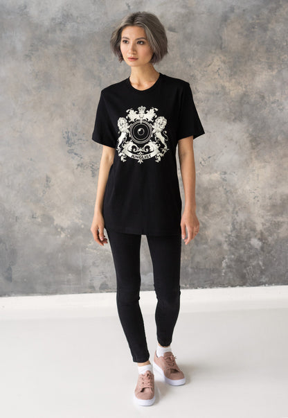 Junglist Coat Of Arms T Shirt - Jungle Massive Crest Lion Heraldry Drum and Bass DJ & Bass Synth Festival Dubstep Womens Mens Printed Tee