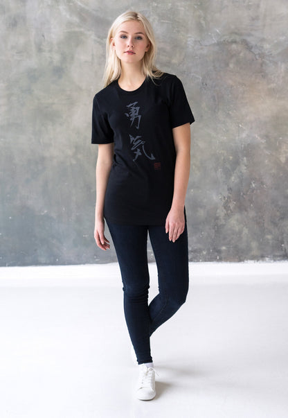 Japanese T Shirt – Courage Japan Calligraphy Text Writing Kanji Anime Manga Tokyo Martial Arts Kawaii Womens Mens Screen Printed Tee T-Shirt