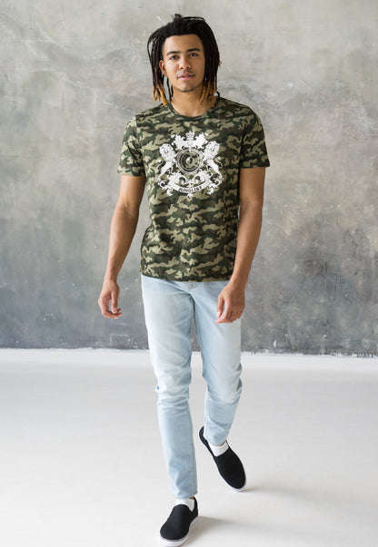 Junglist Coat Of Arms T Shirt Jungle Massive Crest Drum and Bass DJ & Synth Music Festival Camo Camouflage Graphic Women's Printed Tee