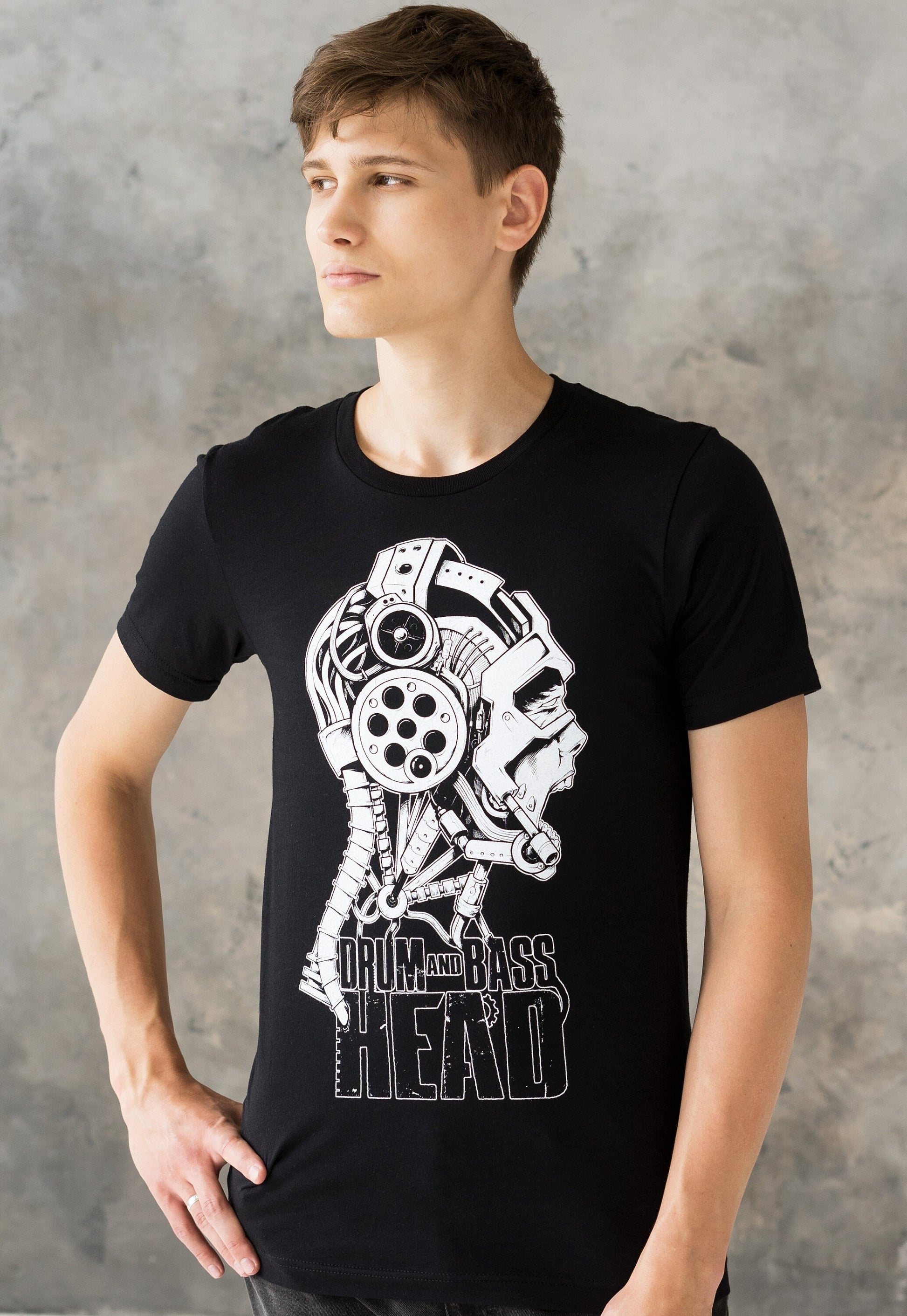 Drum and Bass Head T Shirt - Robot DJ Synthesizer & Bass Neurofunk Jungle Massive Producer Junglist Dubstep Mens Womens Graphic Printed Tee
