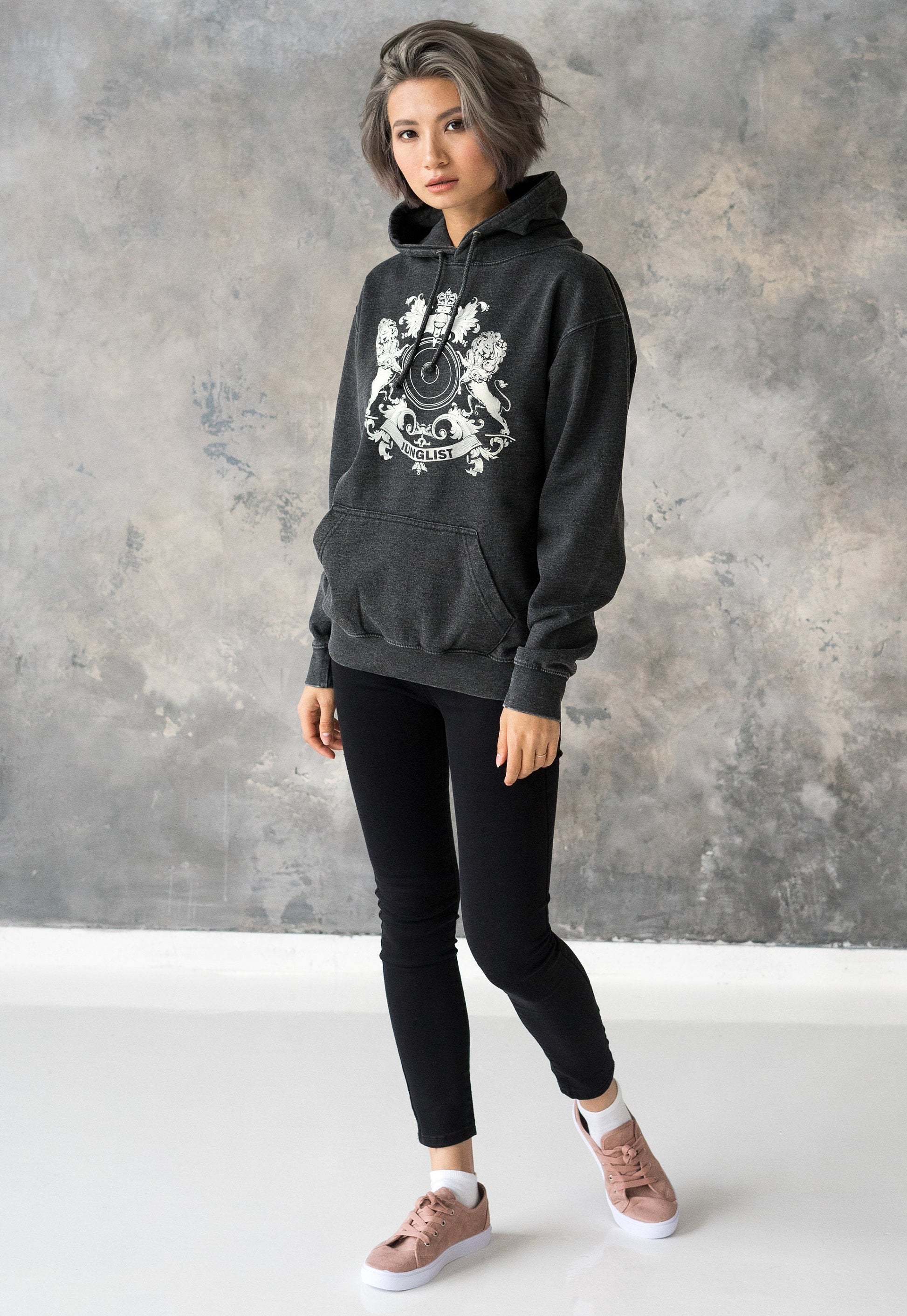 Junglist Coat Of Arms Hoodie Drum and Bass Jungle Crest Female DJ & Music Producer Festival Sweatshirt Washed Brushed Womens Mens Hooded Top