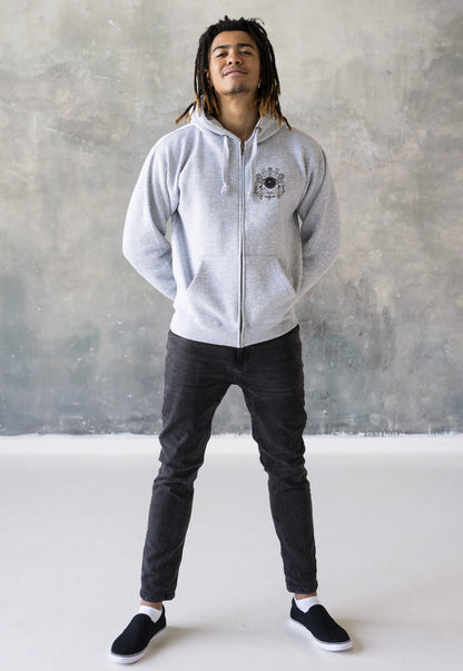 Junglist Coat Of Arms Logo Zip Up Hoodie Jungle Crest Drum and Bass DJ & Synth Music Producer Festival Sweatshirt Mens Womens Hooded Top