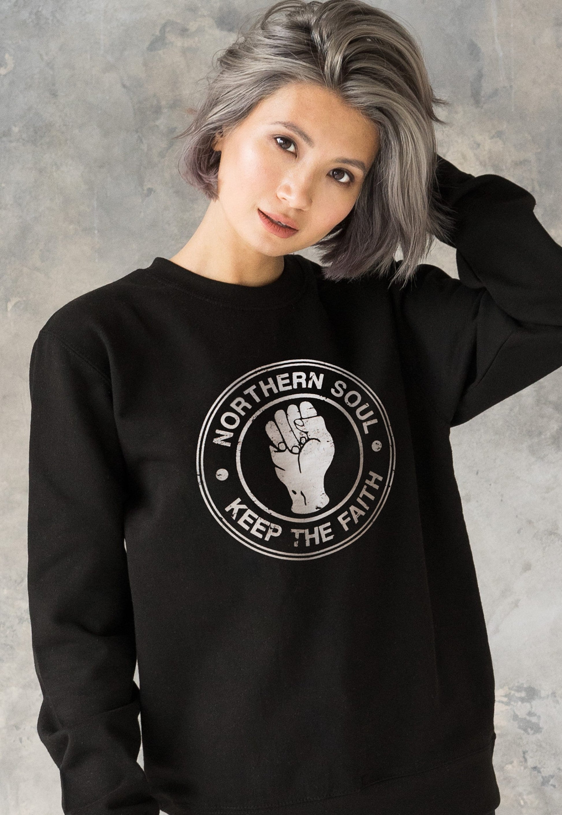 Northern Soul Keep The Faith Sweatshirt Fist Logo Retro Mods 60s 70s Music Women's Men's Graphic Screen Printed Jumper Sweater Pullover Top