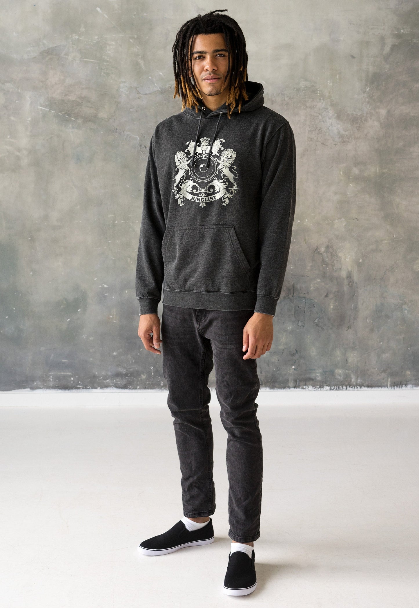Junglist Coat Of Arms Hoodie Drum and Bass Jungle Crest Female DJ & Music Producer Festival Sweatshirt Washed Brushed Womens Mens Hooded Top