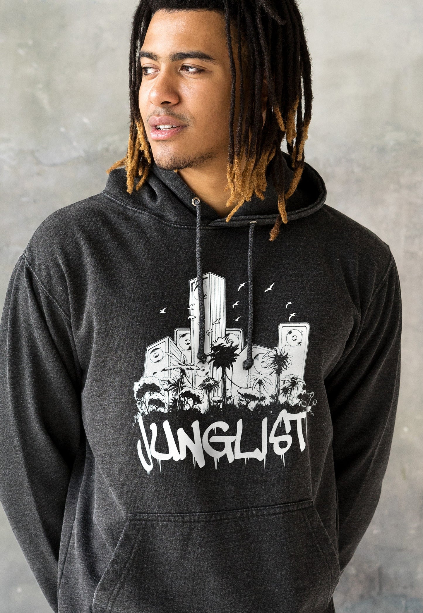 Junglist Sound System Hoodie Drum and Bass Jungle Massive Crest Female DJ Music Producer Sweatshirt Womens Mens Washed Brushed Hooded Top