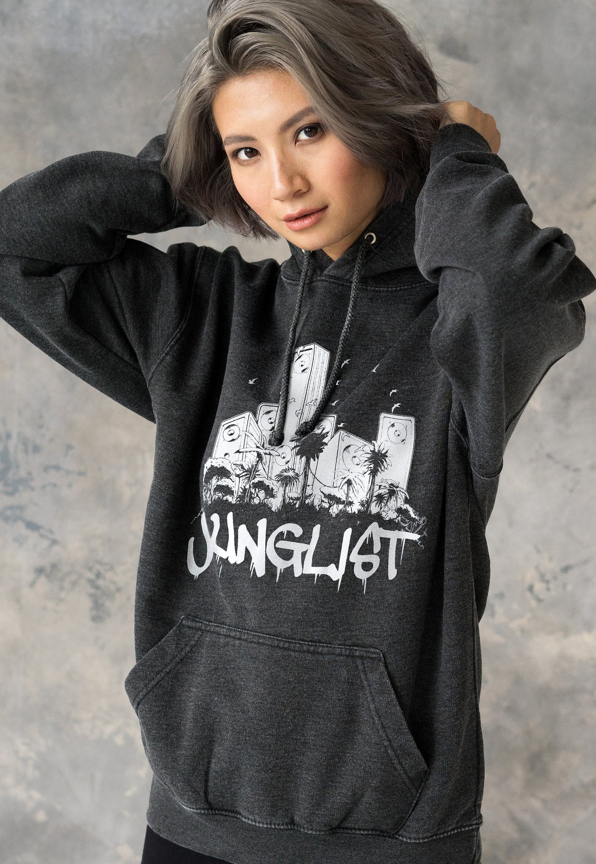 Junglist Sound System Hoodie Drum and Bass Jungle Massive Crest Female DJ Music Producer Sweatshirt Womens Mens Washed Brushed Hooded Top