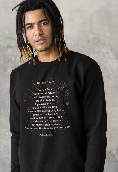 Drum & Bass Prayer Sweatshirt Junglist Neurofunk DJ Rhythm Machine Synth and Synthesizer Amen DnB Dubstep Mens Sweater Pullover Jumper Top