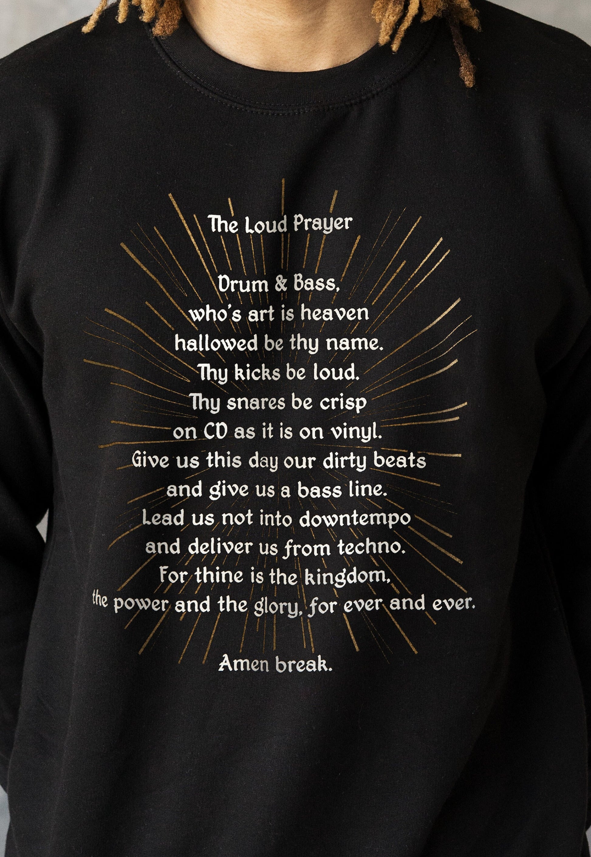 Drum & Bass Prayer Sweatshirt Junglist Neurofunk DJ Rhythm Machine Synth and Synthesizer Amen DnB Dubstep Mens Sweater Pullover Jumper Top