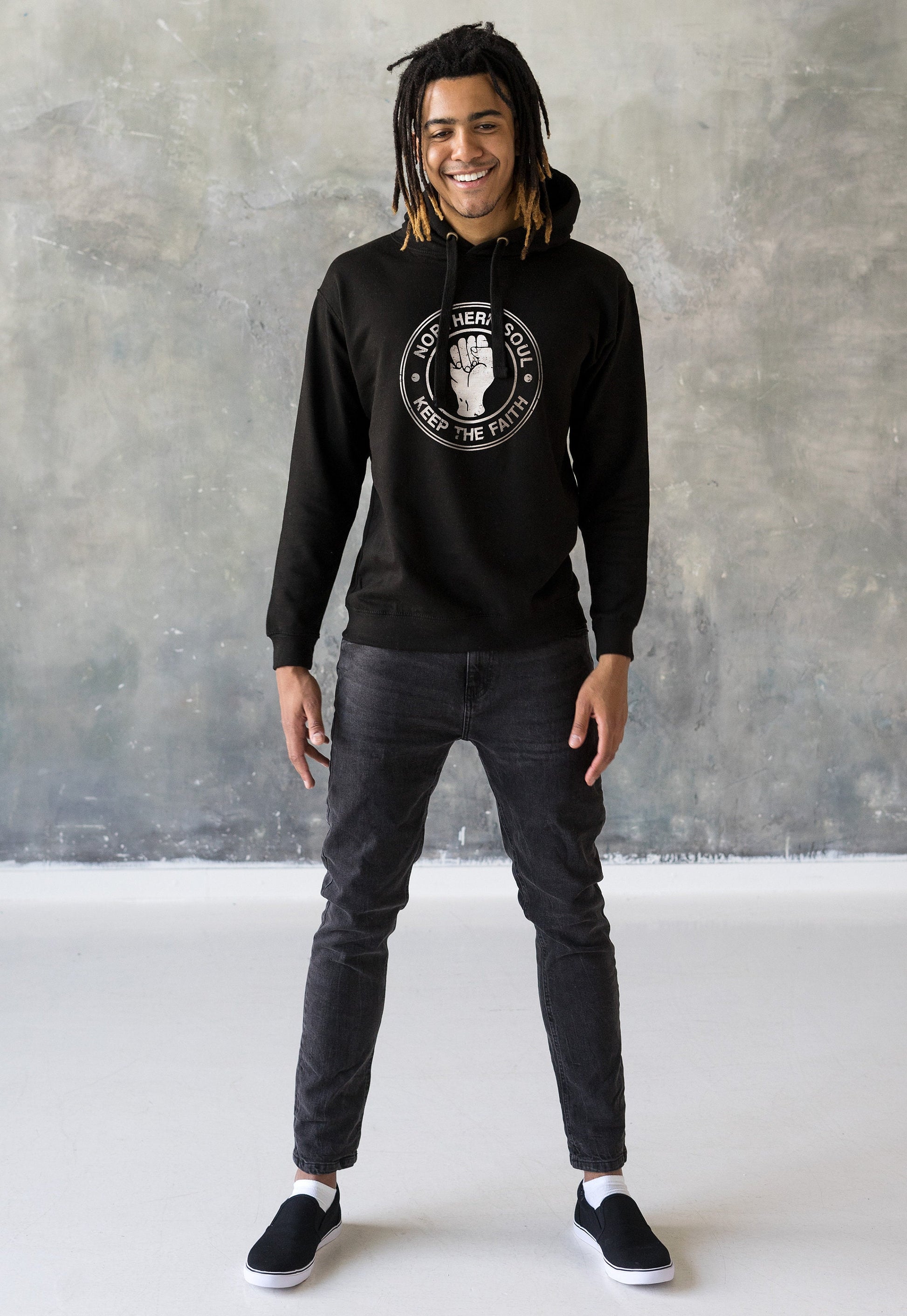 Northern Soul Keep The Faith Hoodie Fist Logo Burnout Distressed Retro DJ 60s 70s Mod Mods Music Producer Mens Sweatshirt Printed Hooded Top