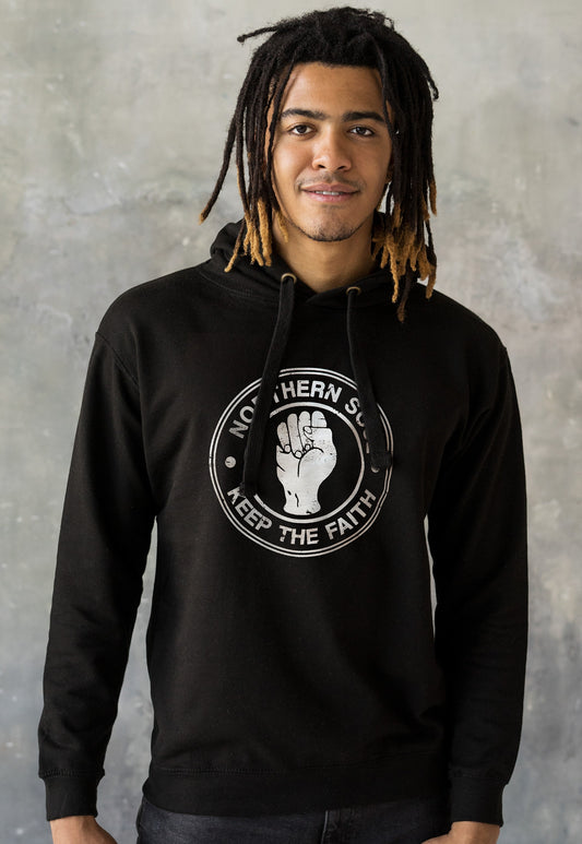Northern Soul Keep The Faith Hoodie Fist Logo Burnout Distressed Retro DJ 60s 70s Mod Mods Music Producer Mens Sweatshirt Printed Hooded Top