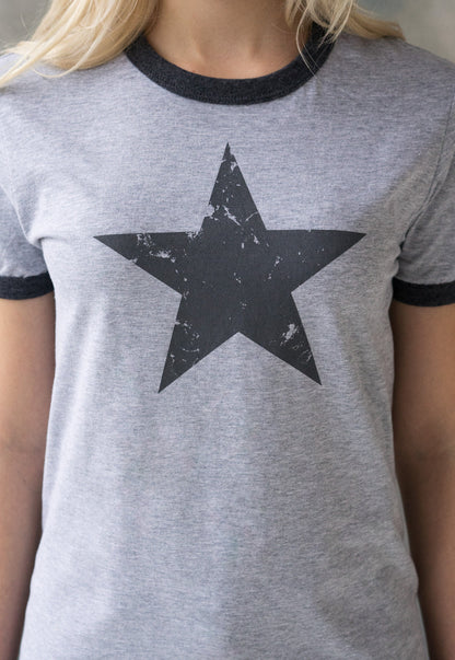 Star Ringer T Shirt Minimalist Abstract Geometric Streetwear Skater Retro Graphic Design 90s Yoga Gym Women's Men's Screen Printed Tee Top