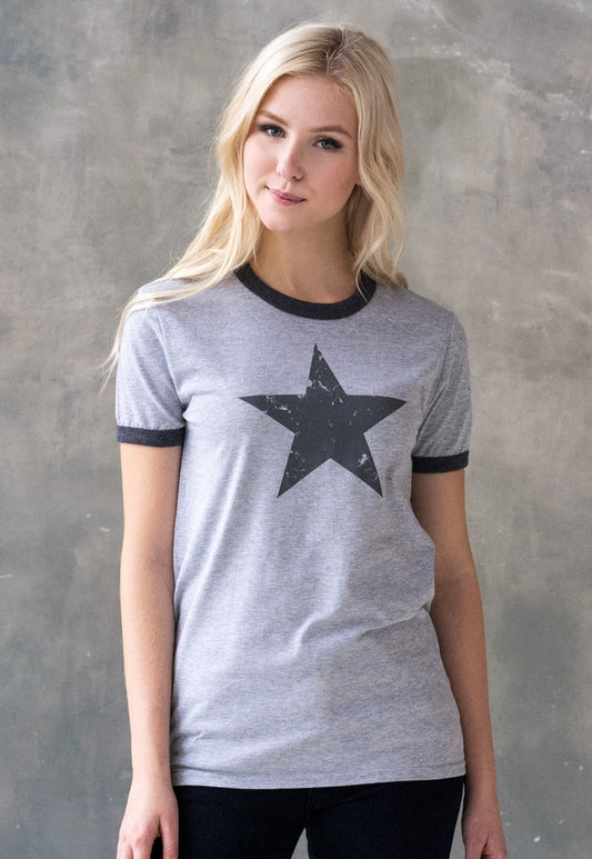Star Ringer T Shirt Minimalist Abstract Geometric Streetwear Skater Retro Graphic Design 90s Yoga Gym Women's Men's Screen Printed Tee Top