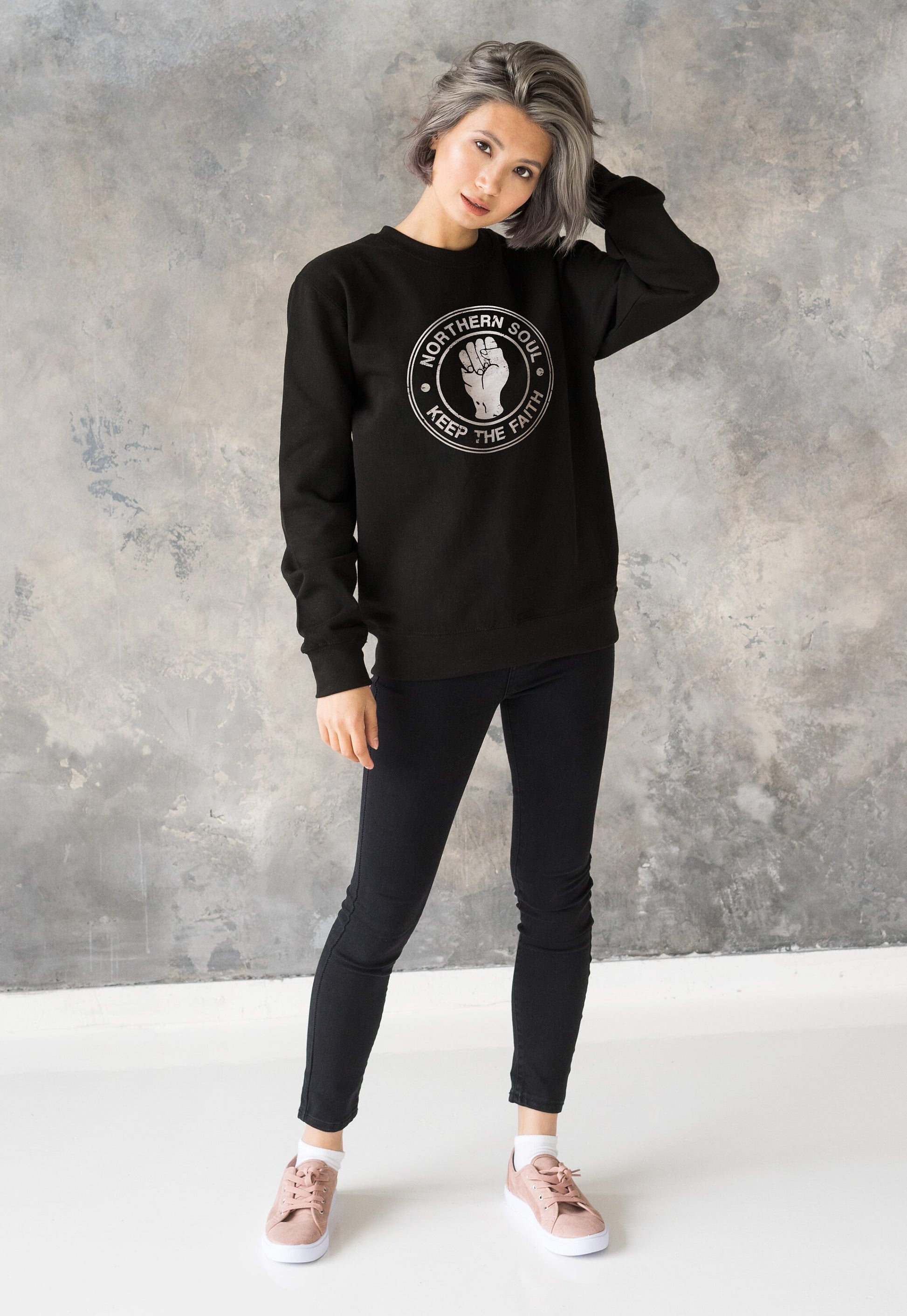 Northern Soul Keep The Faith Sweatshirt Fist Logo Retro Mods 60s 70s Music Women's Men's Graphic Screen Printed Jumper Sweater Pullover Top