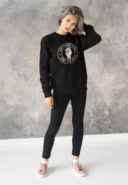Northern Soul Keep The Faith Sweatshirt Fist Logo Retro Mods 60s 70s Music Women's Men's Graphic Screen Printed Jumper Sweater Pullover Top