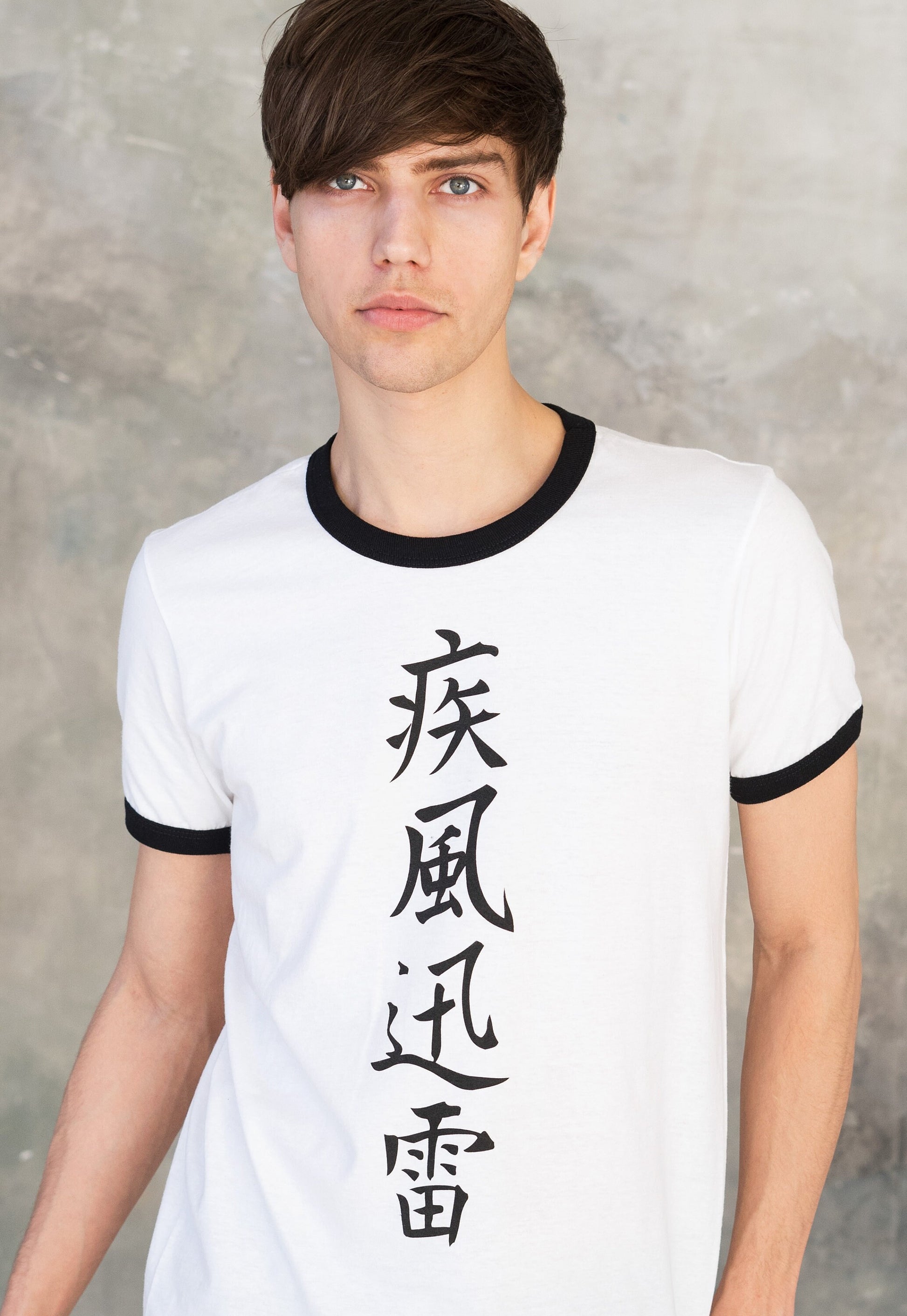 Japanese Ringer T Shirt Lightning - Japan Calligraphy Kawaii Kanji Retro Tai Chi Text Anime Manga Kanji Men's Women's Screen Printed Tee Top