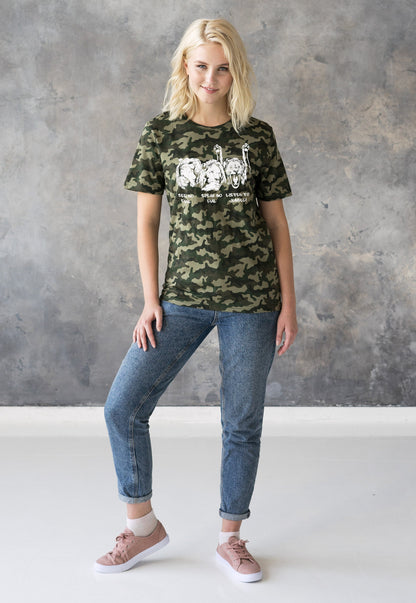 Junglist Lions T Shirt Jungle Massive Drum and Bass Female DJ & Synth Music Amen Slogan Camo Camouflage Women's Mens Graphic Printed Tee