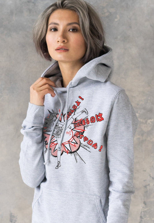 Japanese Hoodie Anime Manga Kawaii Girl Martial Arts Karate Kung Fu Kaminari Bosozoku Cute Jumper For Her Sweatshirt Womens Grey Hooded Top