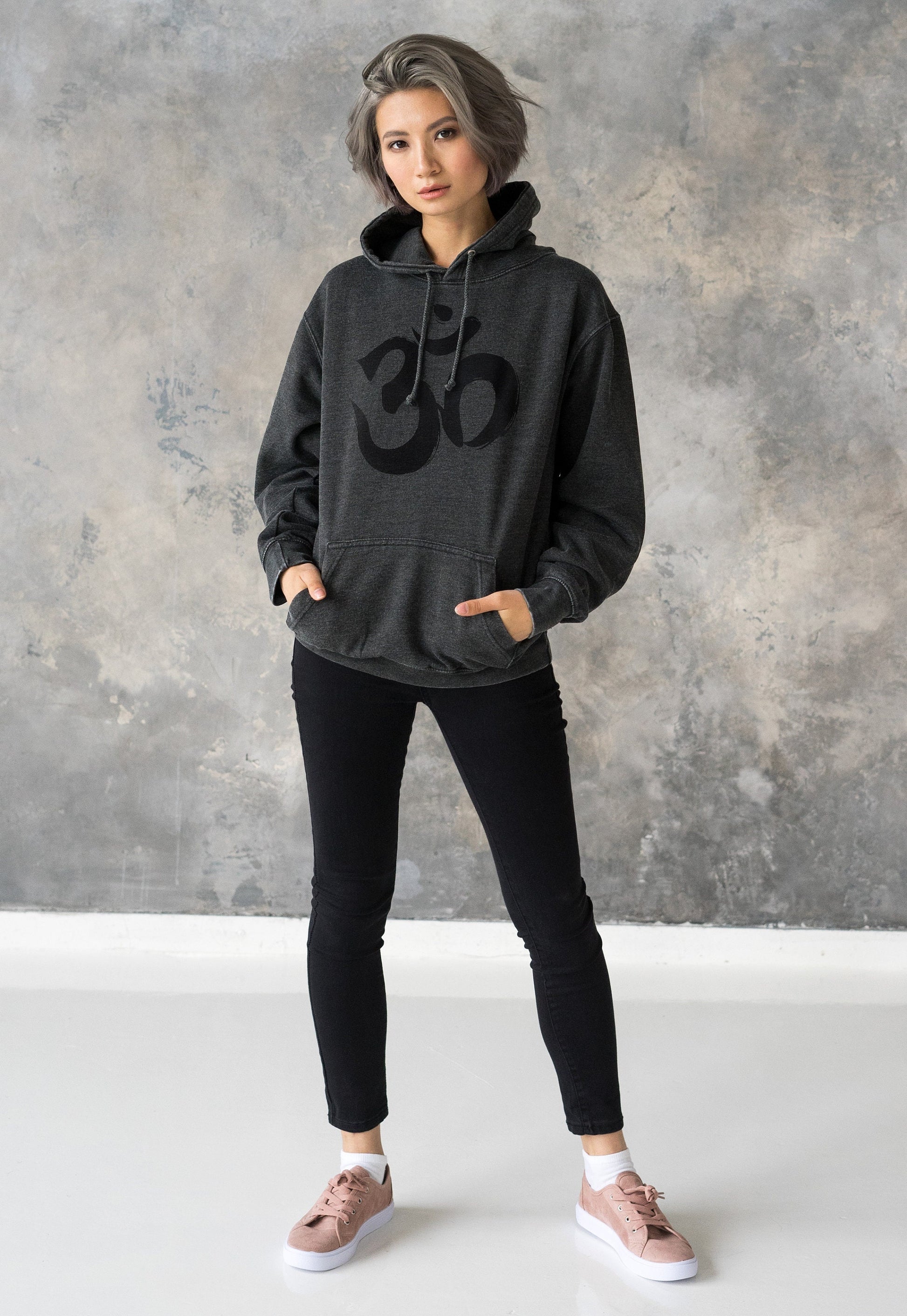 Om Ohm Aum Hoodie Yoga Buddha Meditation Hindu Sanskrit Mindfulness Mandala Womens Girls Men Printed Sweatshirt Washed Brushed Hooded Top