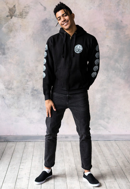 Yin Yang Dragons Zip Up Hoodie - Taoism Chinese Japanese Dragon Taijitu Martial Arts Yoga Tai Chi Mens Womens Sweatshirt Full Zip Hooded Top